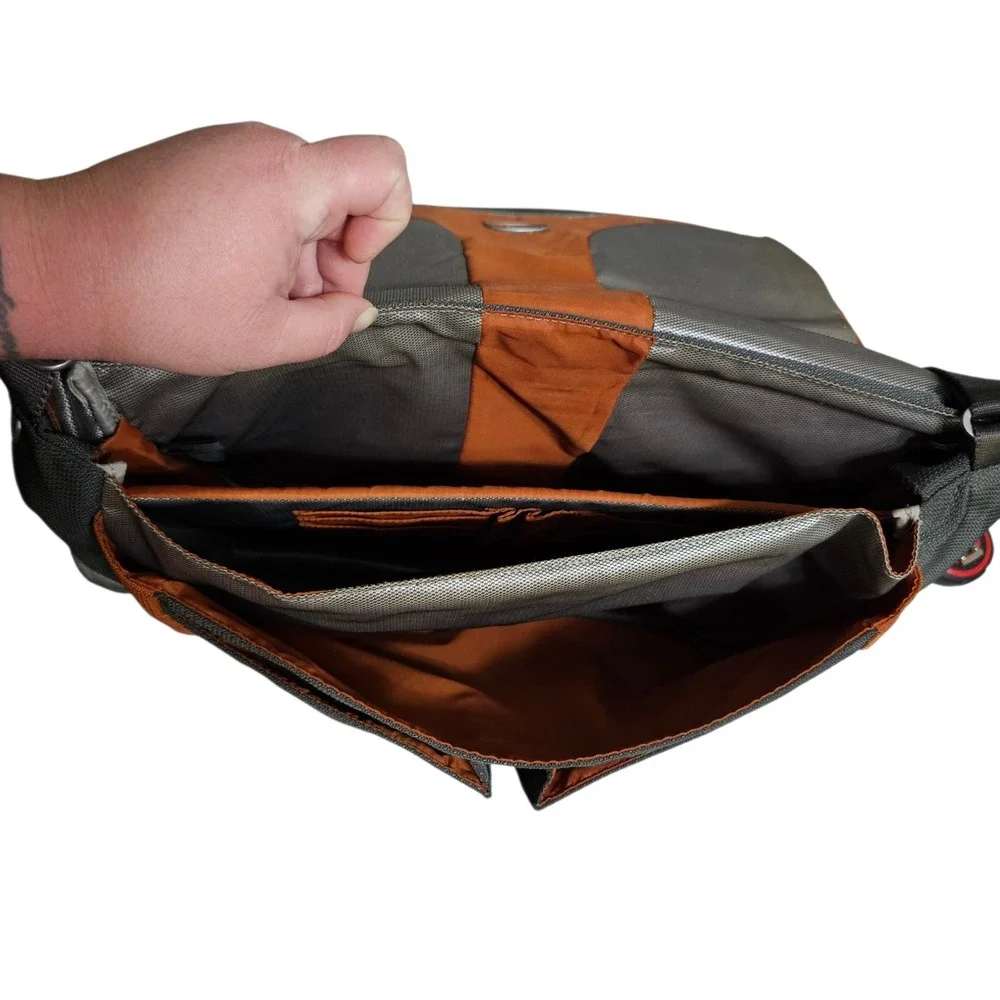 Tumi Ducati Corse Messenger Bag Laptop Crossbody Shoulder Travel Gray Orange